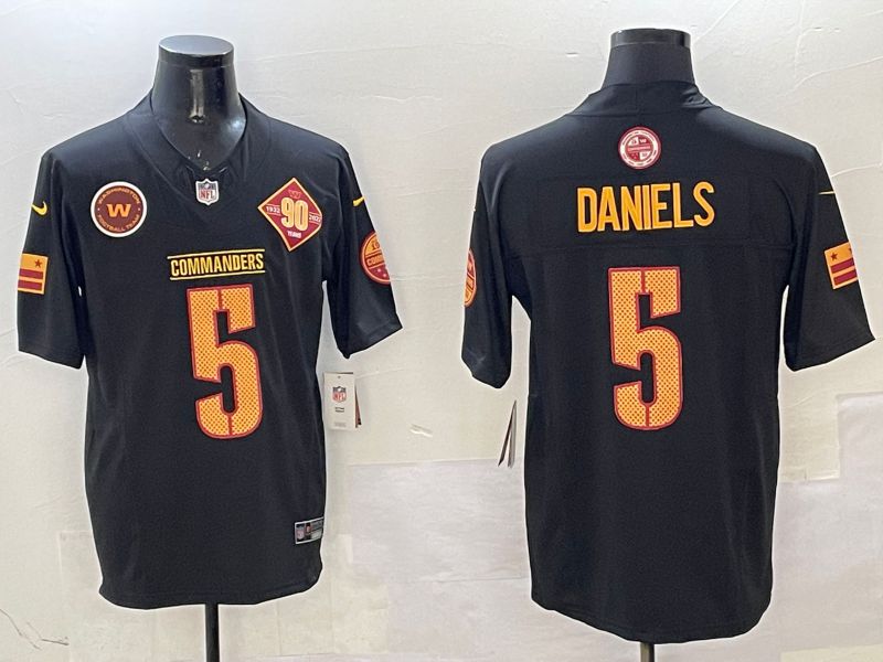 Men Washington Commanders 5 Daniels Black Throwback three generations 2025 Nike Limited NFL Jersey style 1